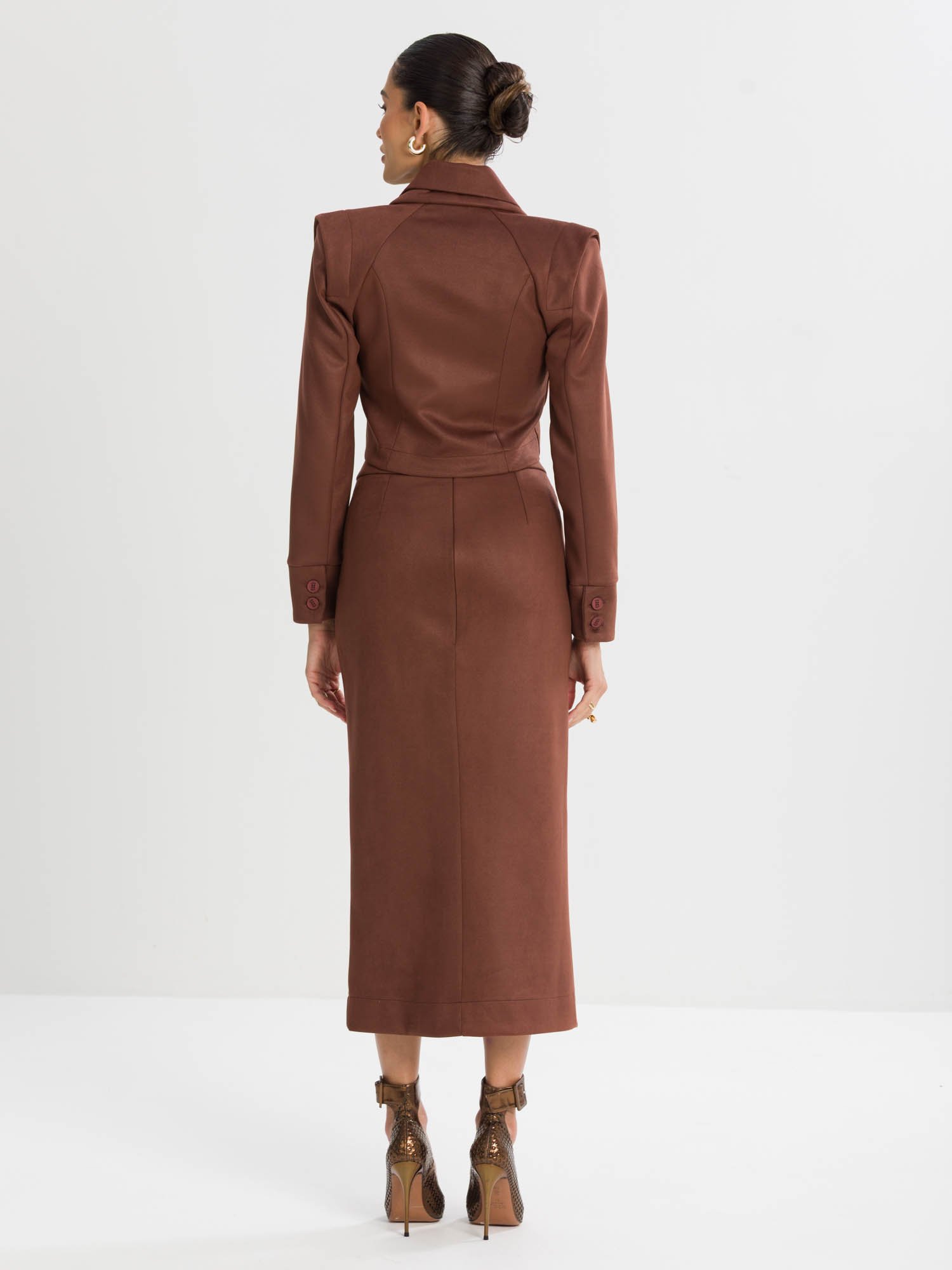 Saia Midi Clarisse Em Suede Twill E Fenda Lateral